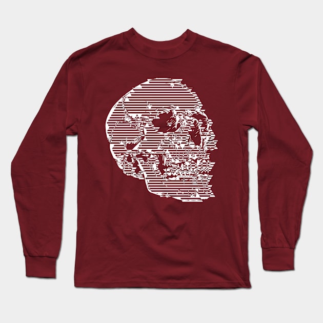 Pixel Line-Art Gothic Skull †††† Graphic Design Pattern Long Sleeve T-Shirt by DankFutura